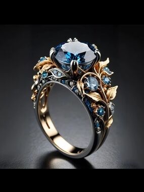 Blue Sapphire Floral Halo Ring - Women Jewelry Size 7